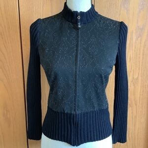 St. John Sport Black Zip-Up Rib Knit Cardigan Sz-P